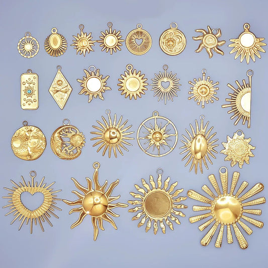 6pcs Real Gold Plated Sun Charms