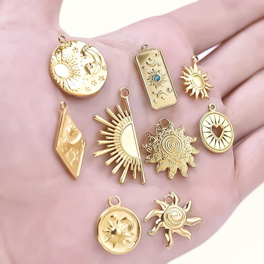 6pcs Real Gold Plated Sun Charms